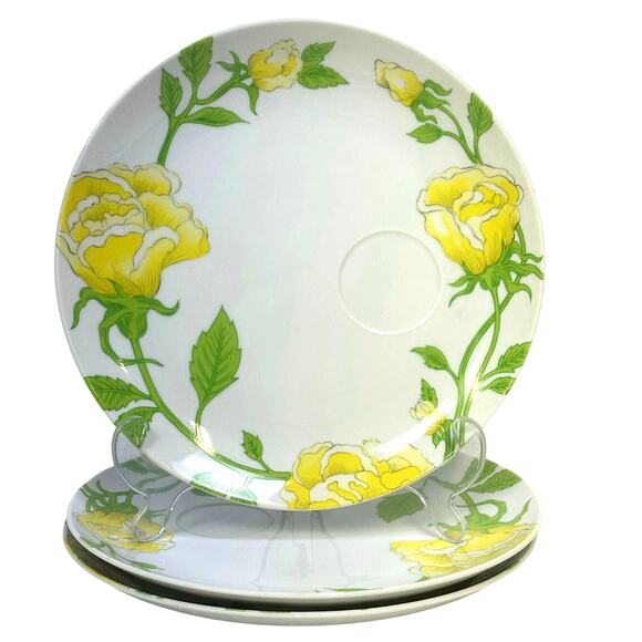 Fitz & Floyd Japan 1975-1980 Retired 'Yellow Rose' 9 1/8" Snack Plates-Set of 3 - Picture 3 of 8